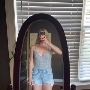 Light gray v-neck bodysuit